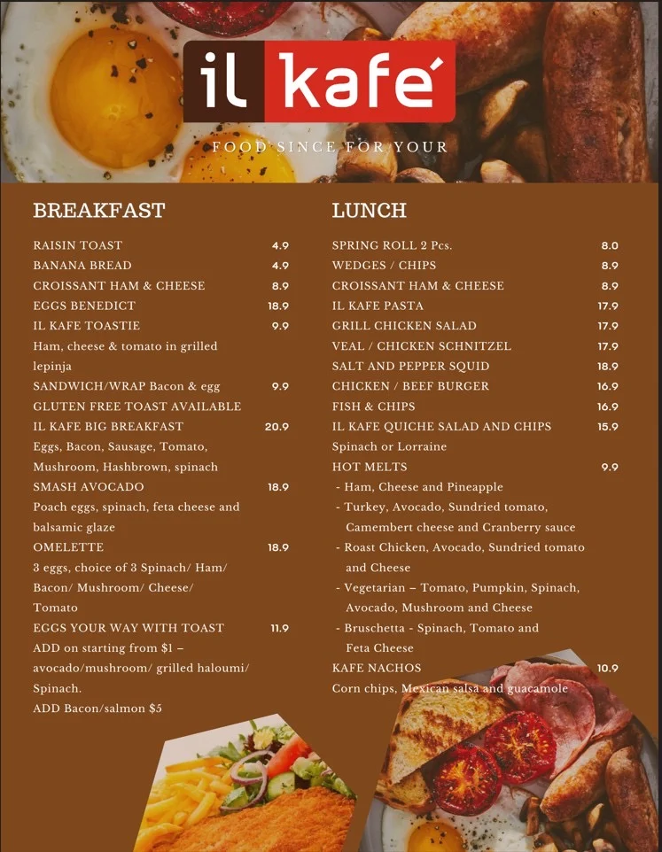Menu, Ilkafe