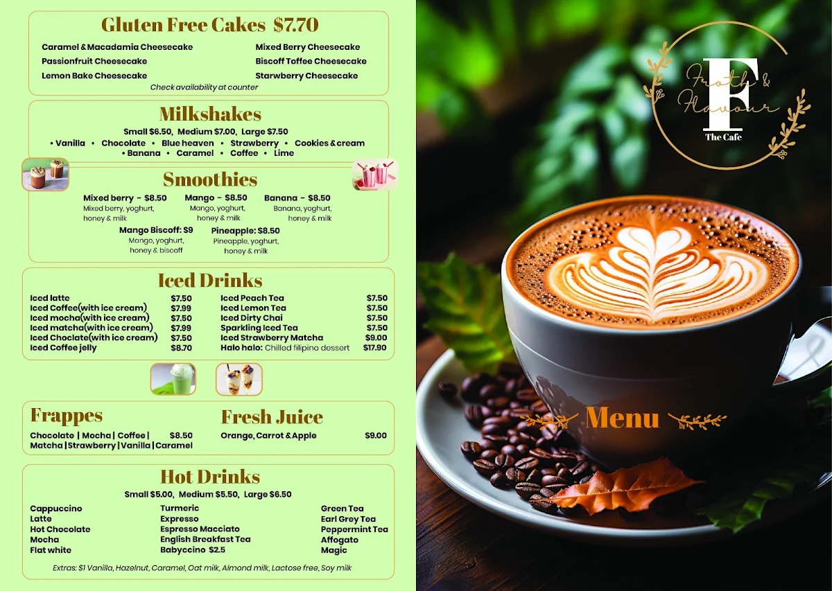 Menu, Froth & flavour