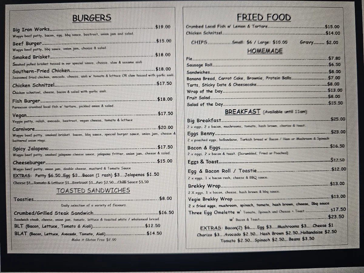 Menu, Urban Iron Cafe & Takeaway