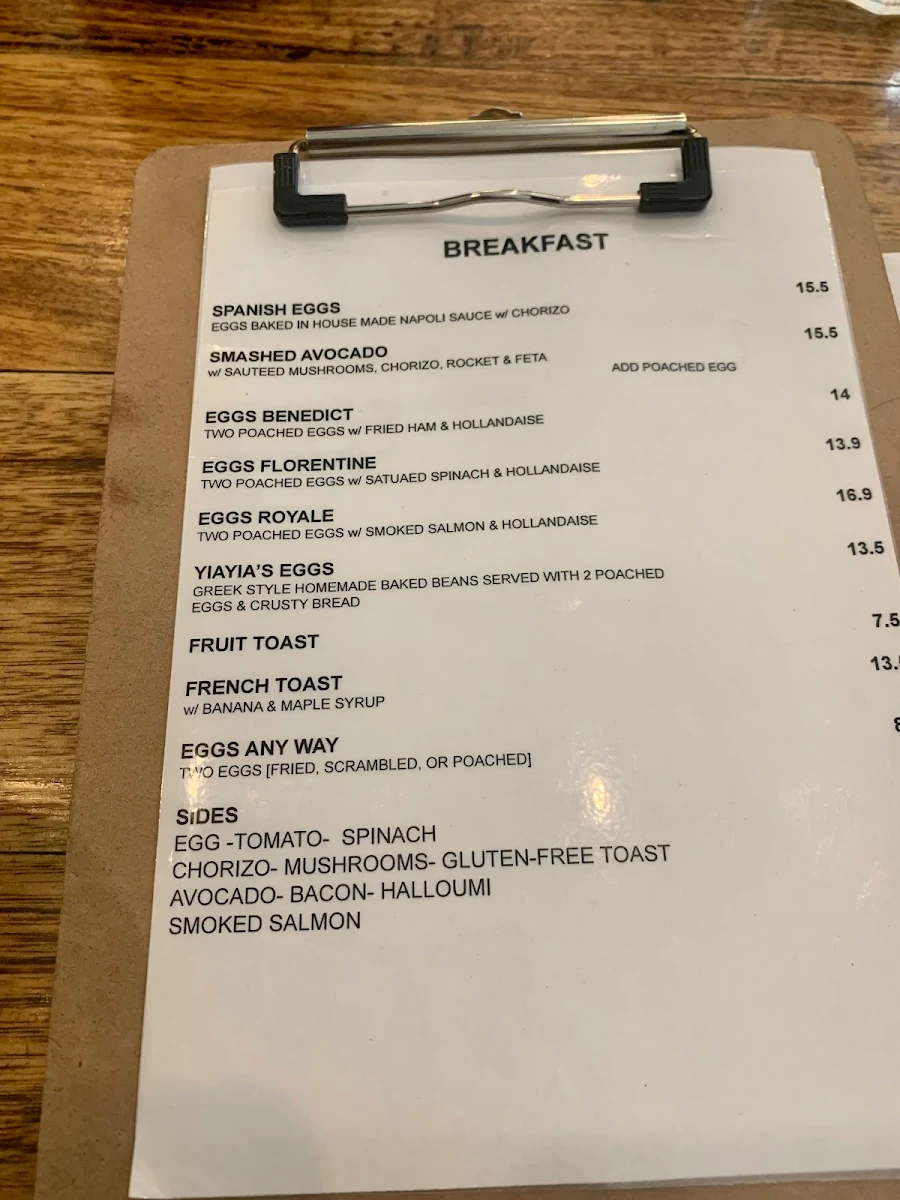 Menu, Taso's Cafe