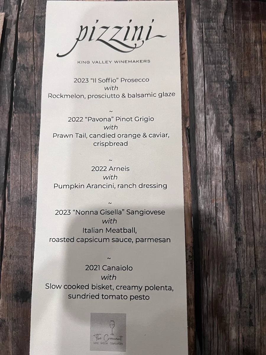 Menu, The Covenant Wine Bar