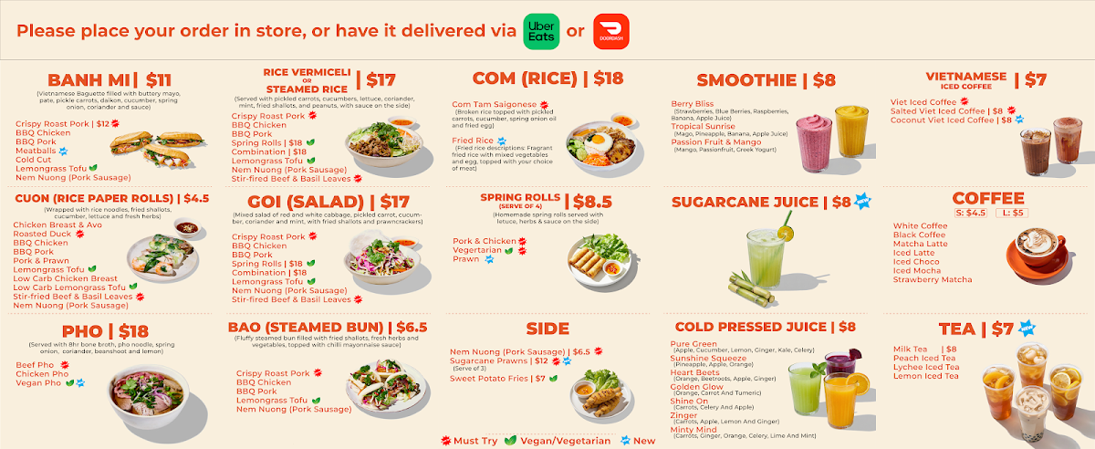 Menu, Coco's Banh Mi Bar