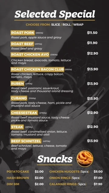 Menu, carvery club