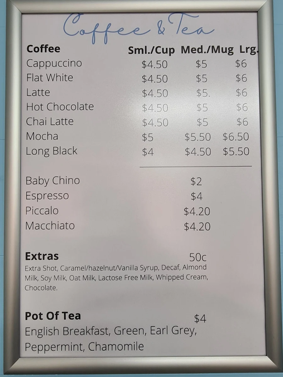 Menu, Tahlia's Bakery and Cafe