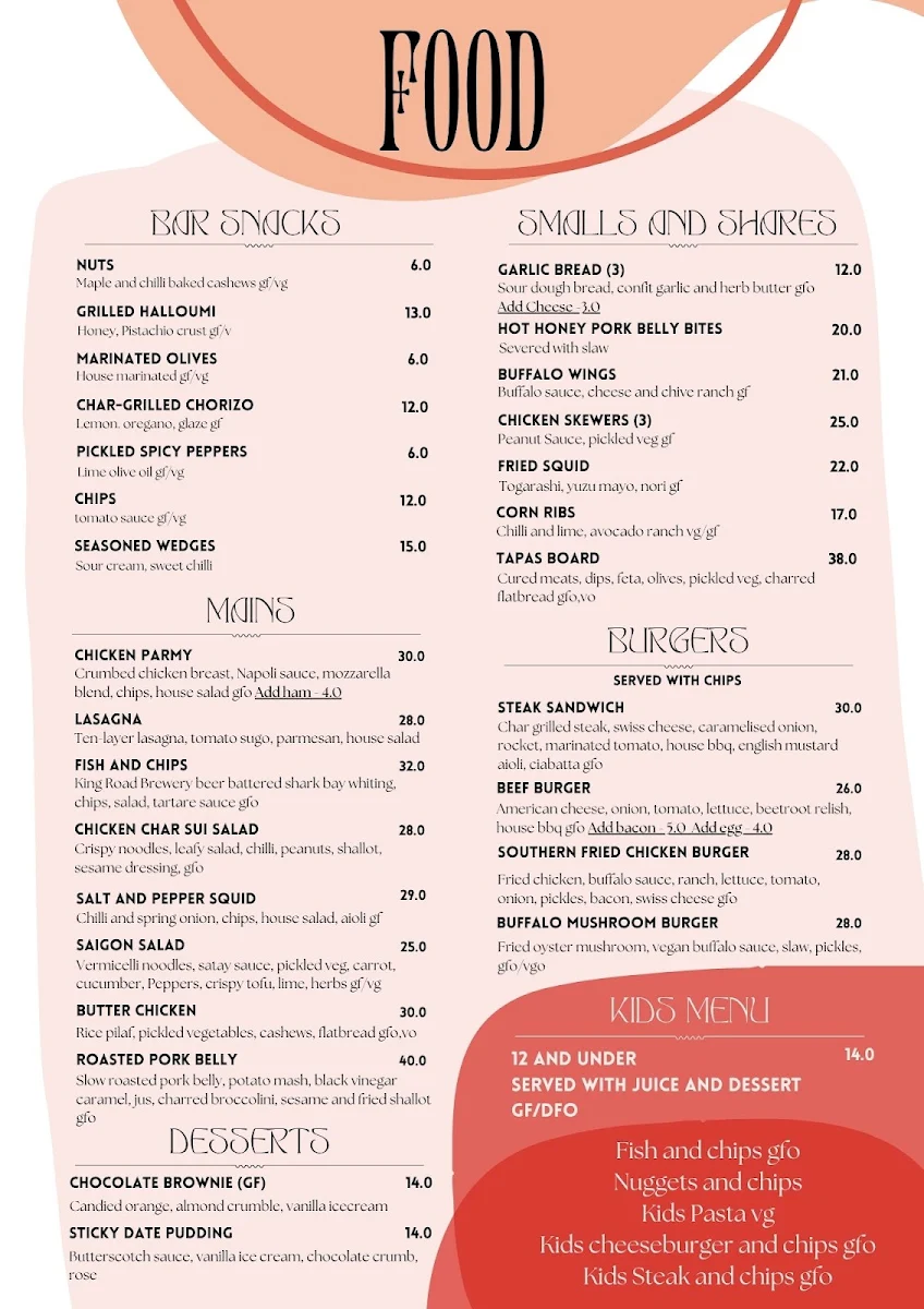 Menu, The Ponds Bistro