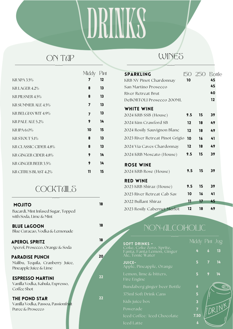 Menu, The Ponds Bistro