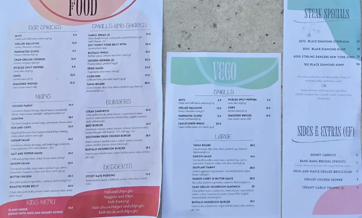 Menu, The Ponds Bistro