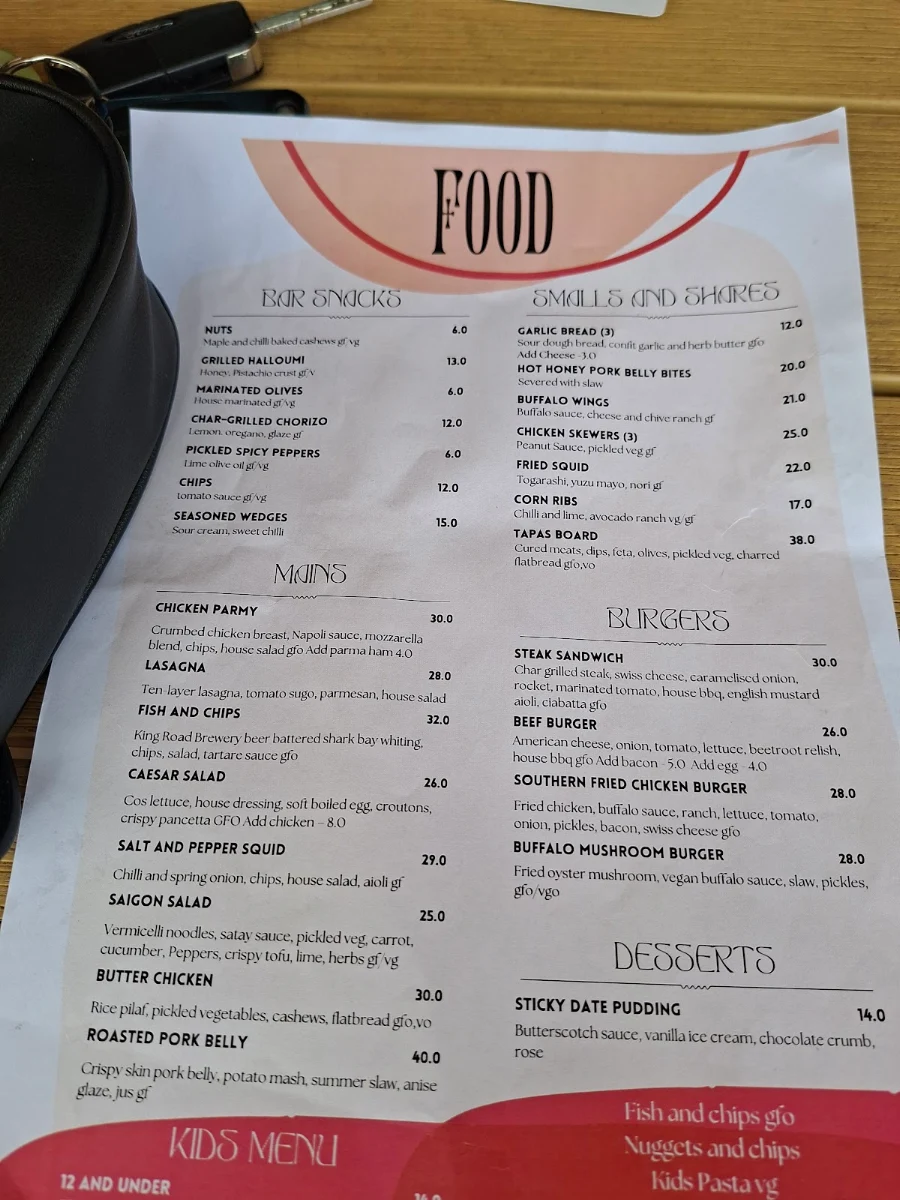 Menu, The Ponds Bistro