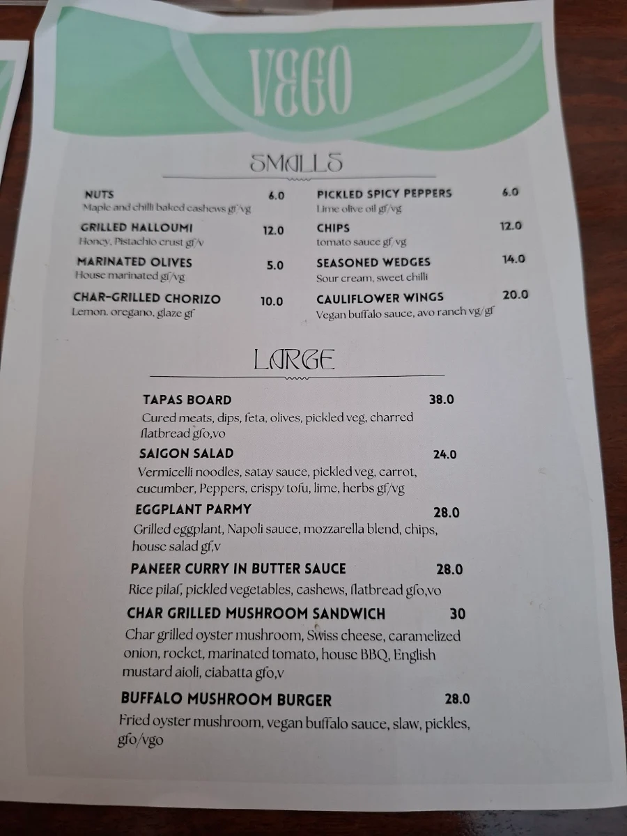 Menu, The Ponds Bistro