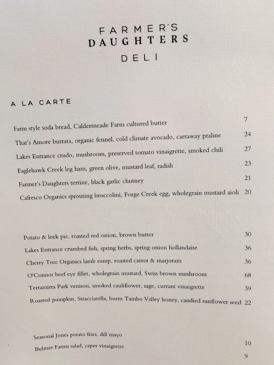 Menu, Farmer's Daughters