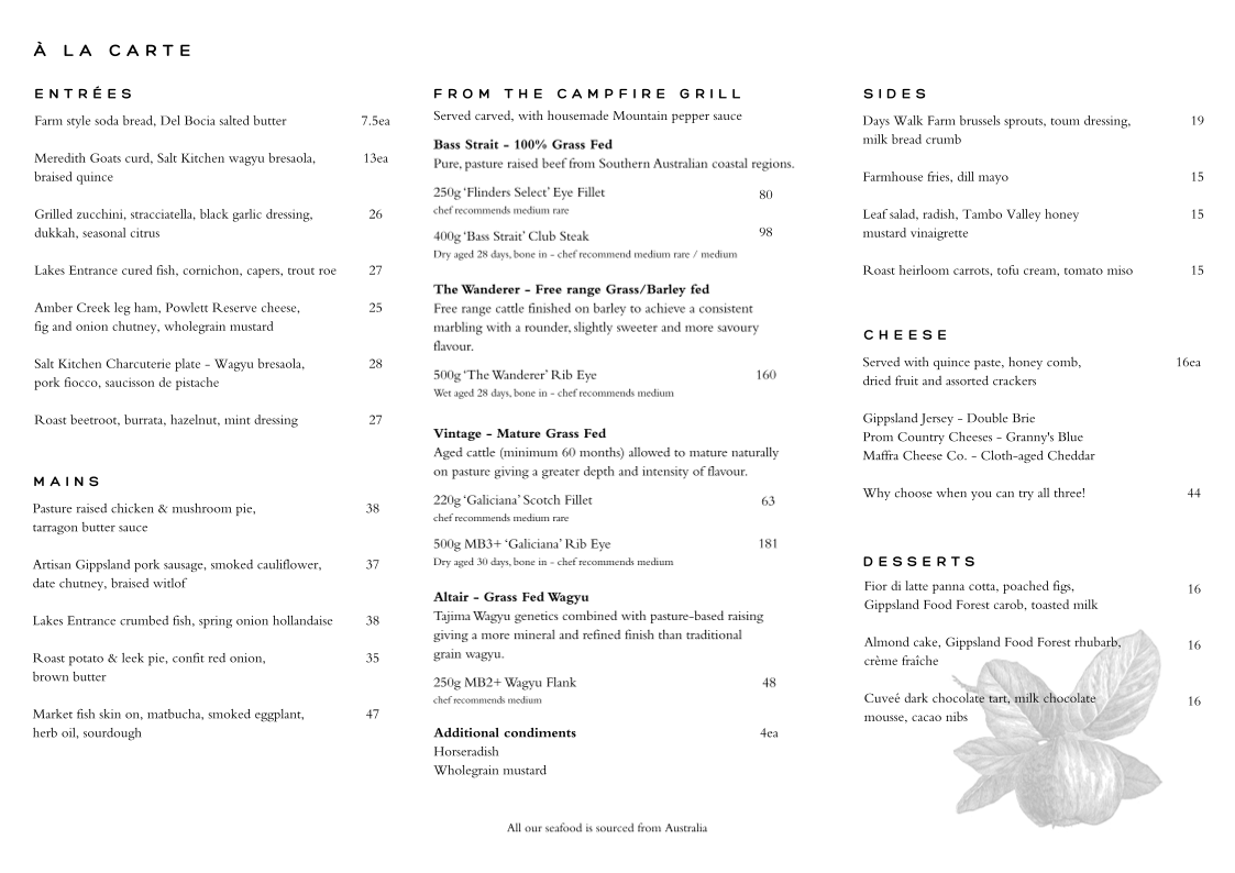 Menu, Farmer's Daughters