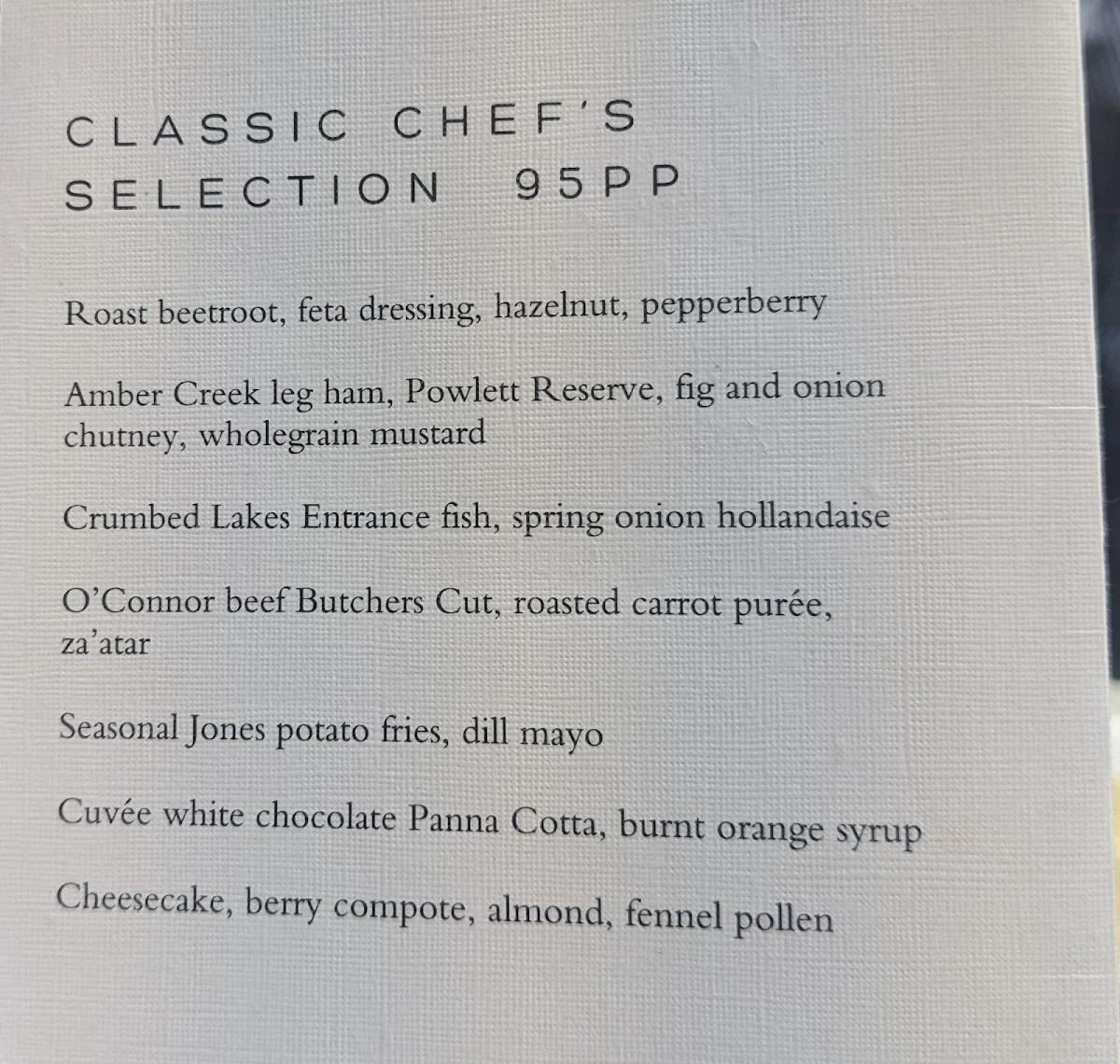 Menu, Farmer's Daughters