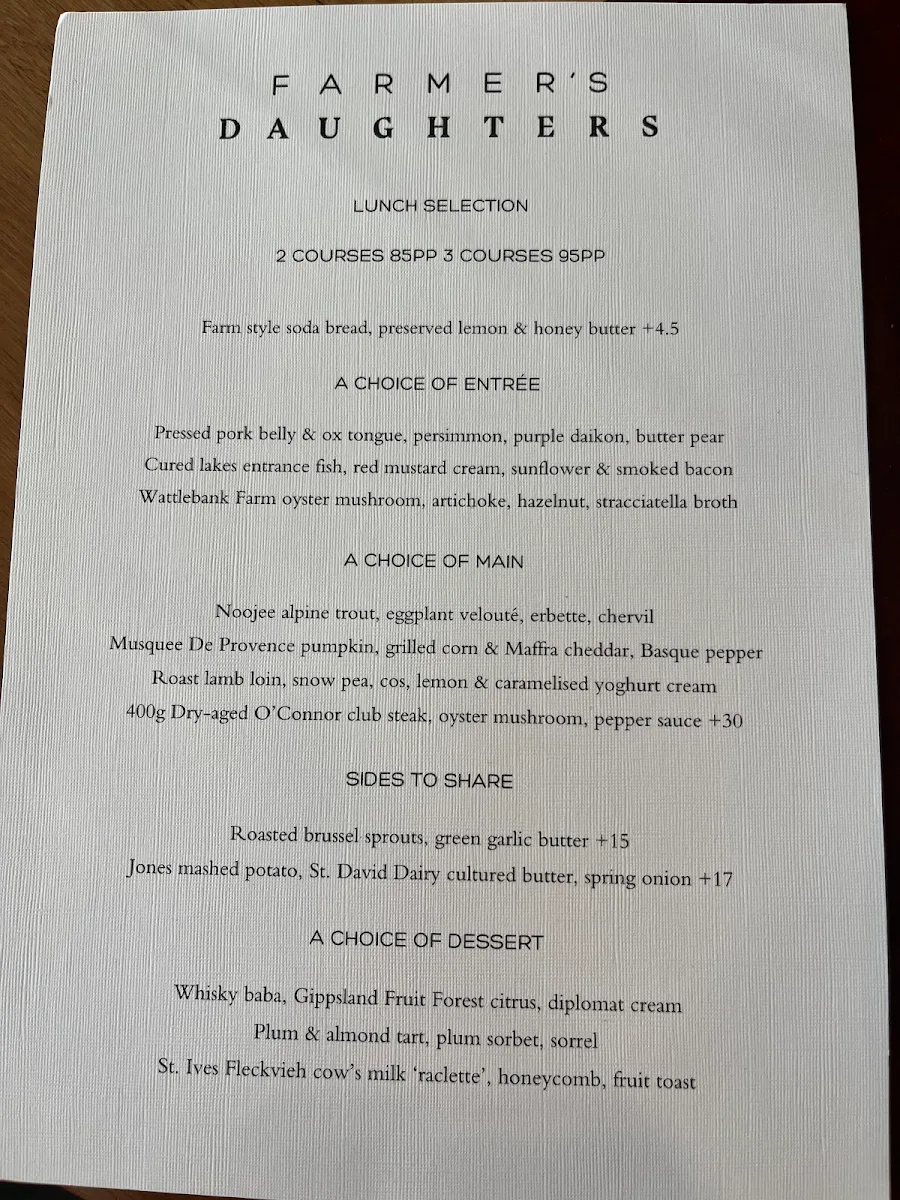 Menu, Farmer's Daughters