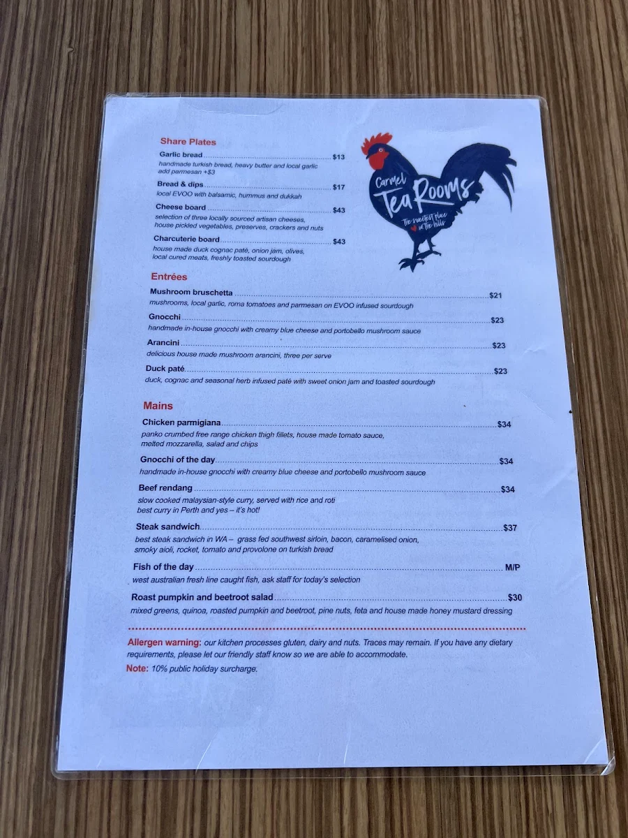 Menu, Carmel Tea Rooms