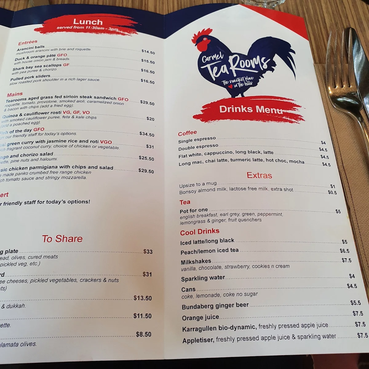 Menu, Carmel Tea Rooms