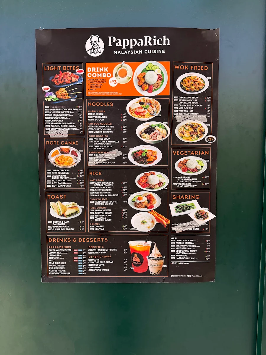 Menu, PappaRich Indooroopilly