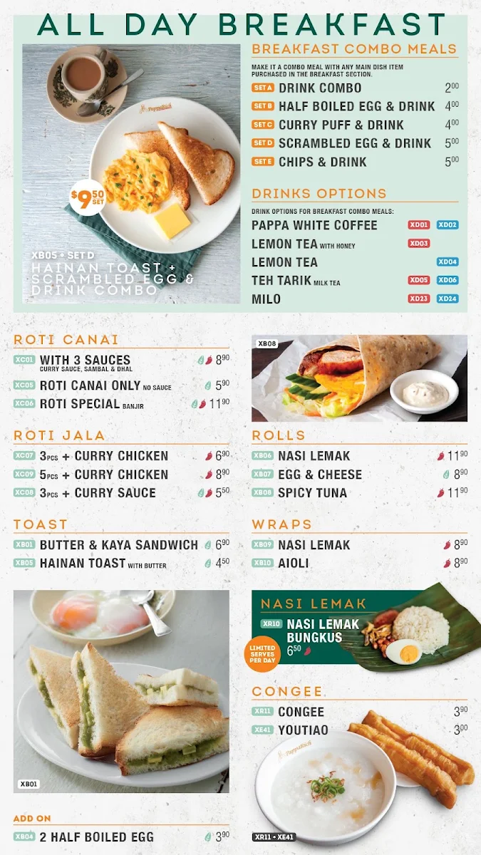 Menu, PappaRich Indooroopilly