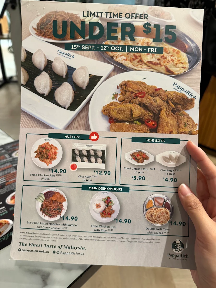 Menu, PappaRich Indooroopilly