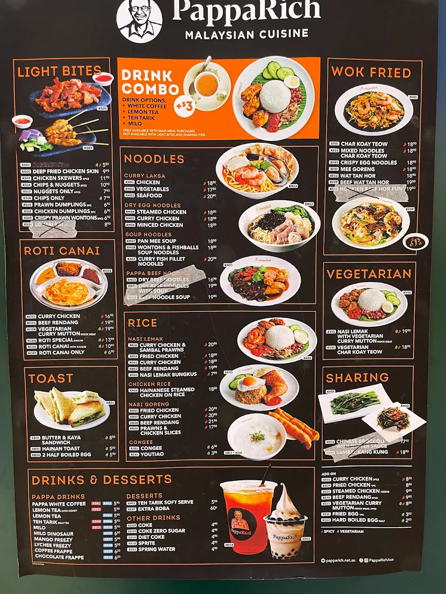 Menu, PappaRich Indooroopilly