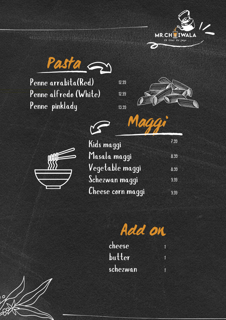 Menu, Mr. Chaiwala