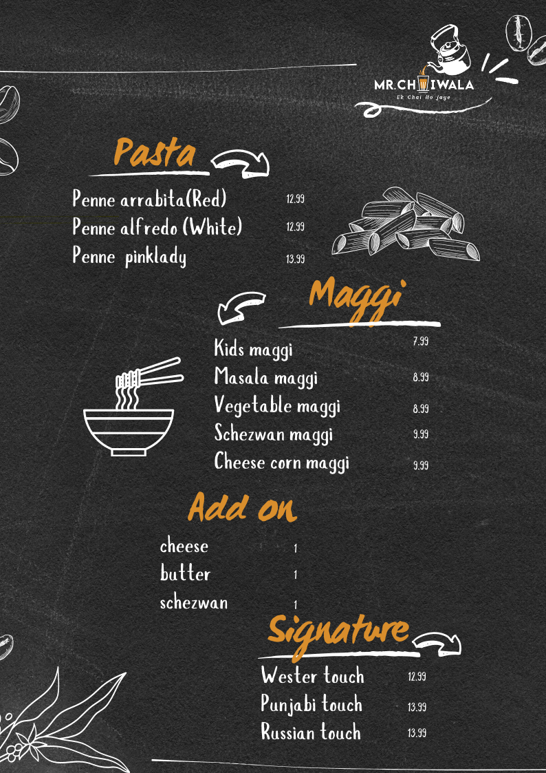 Menu, Mr. Chaiwala