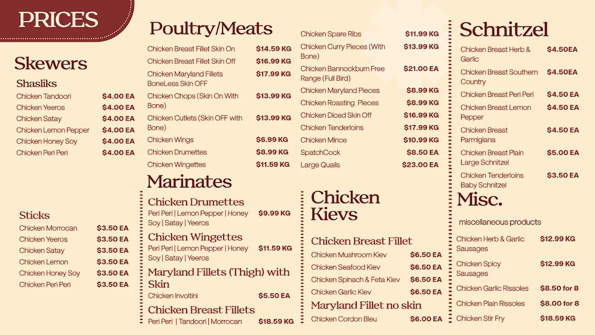 Menu, My Chicken Rules