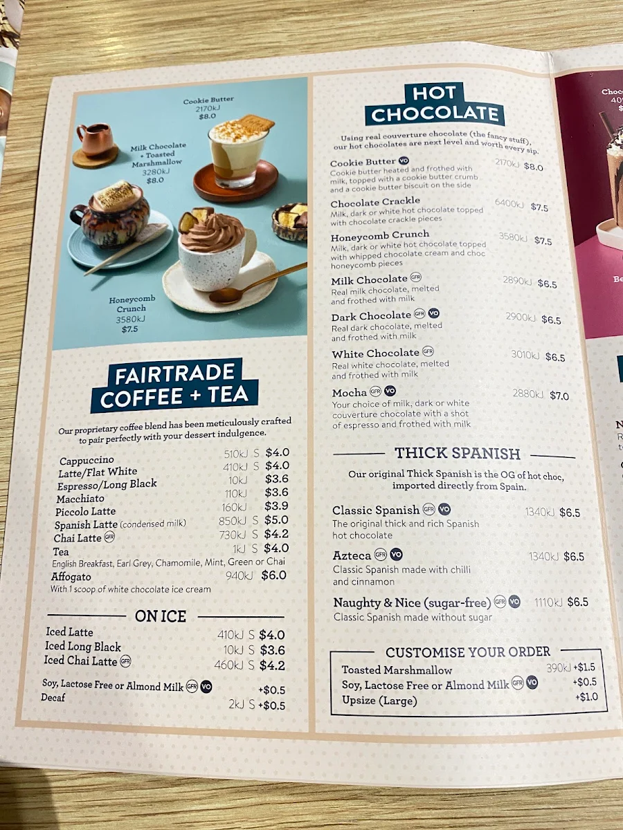 Menu, San Churro Miranda