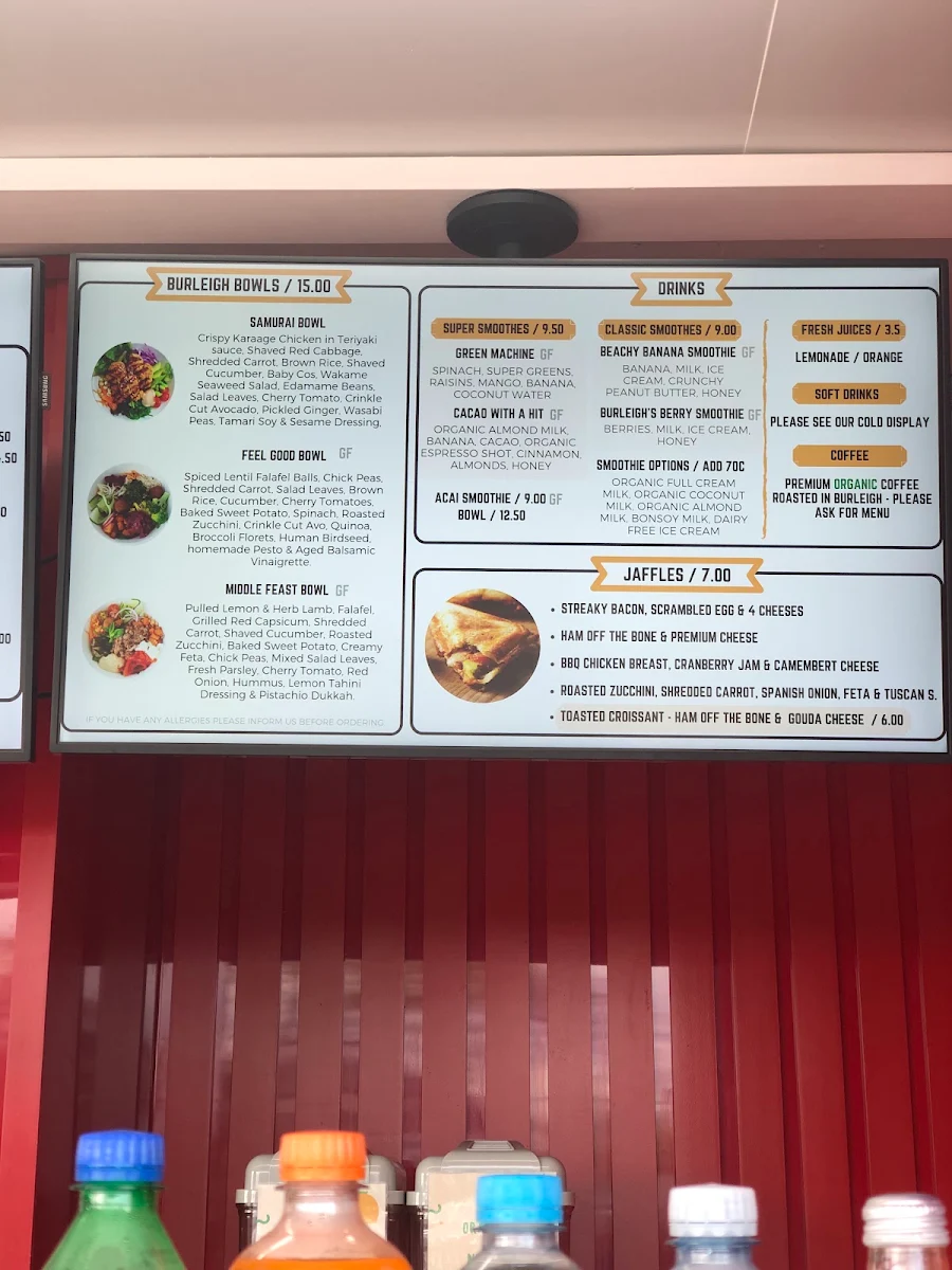 Menu, The Burleigh Cafe