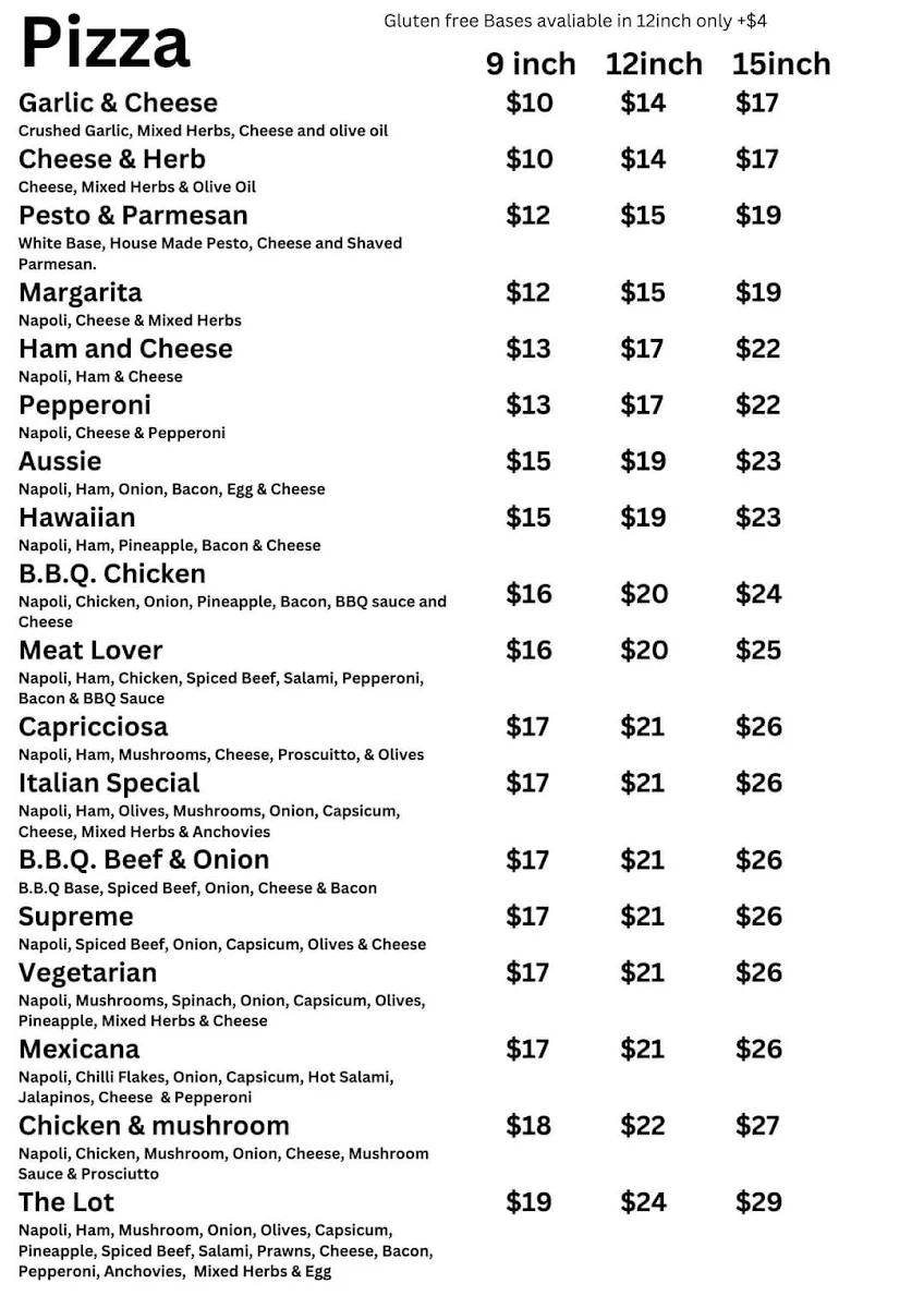 Menu, Blaykes Pizza Pasta & More