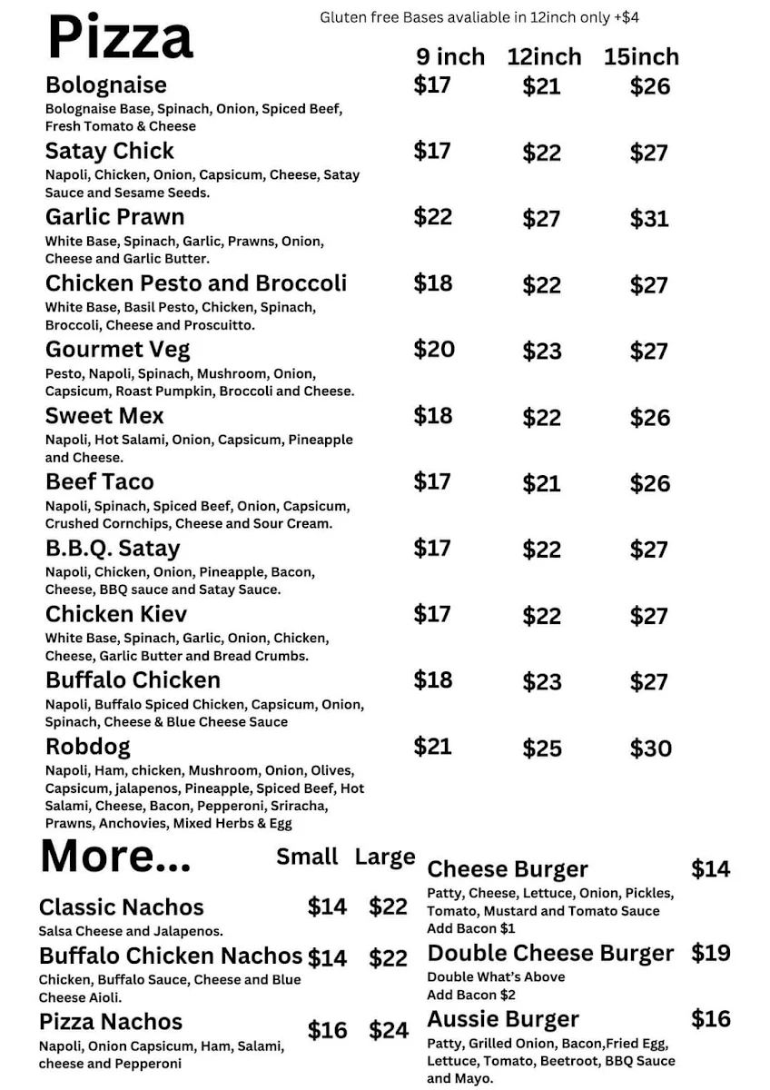 Menu, Blaykes Pizza Pasta & More