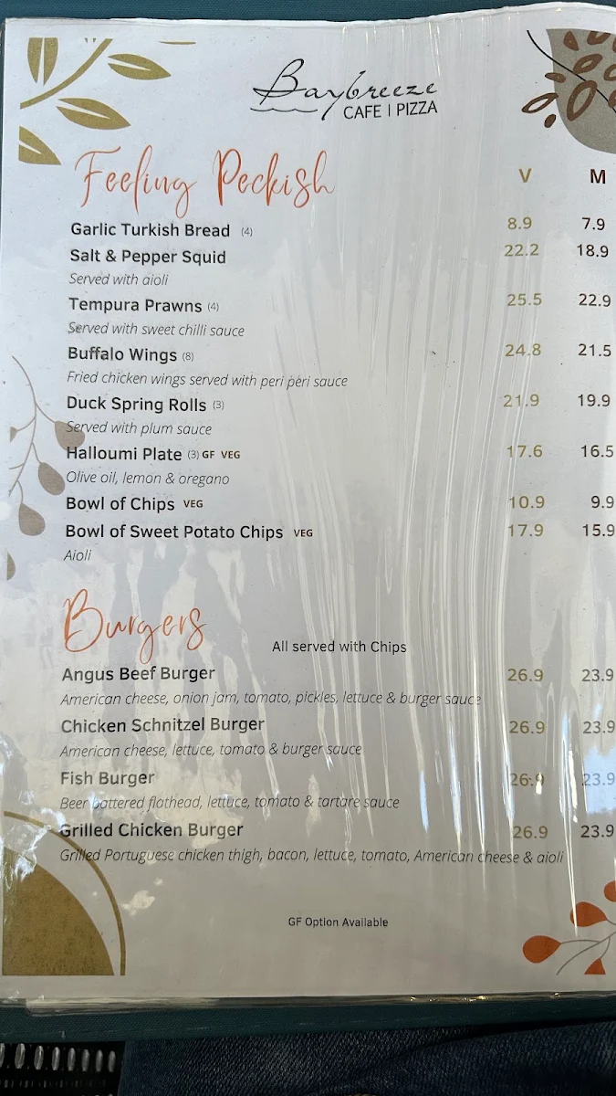 Menu, Baybreeze Cafe