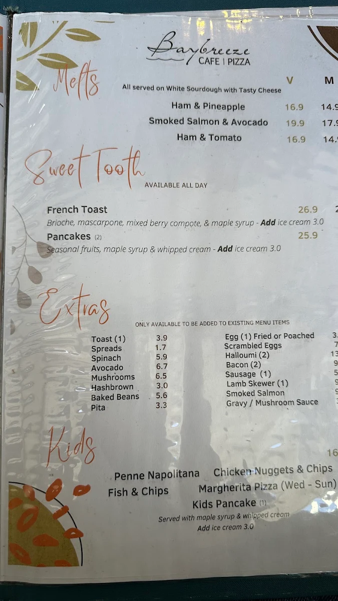 Menu, Baybreeze Cafe
