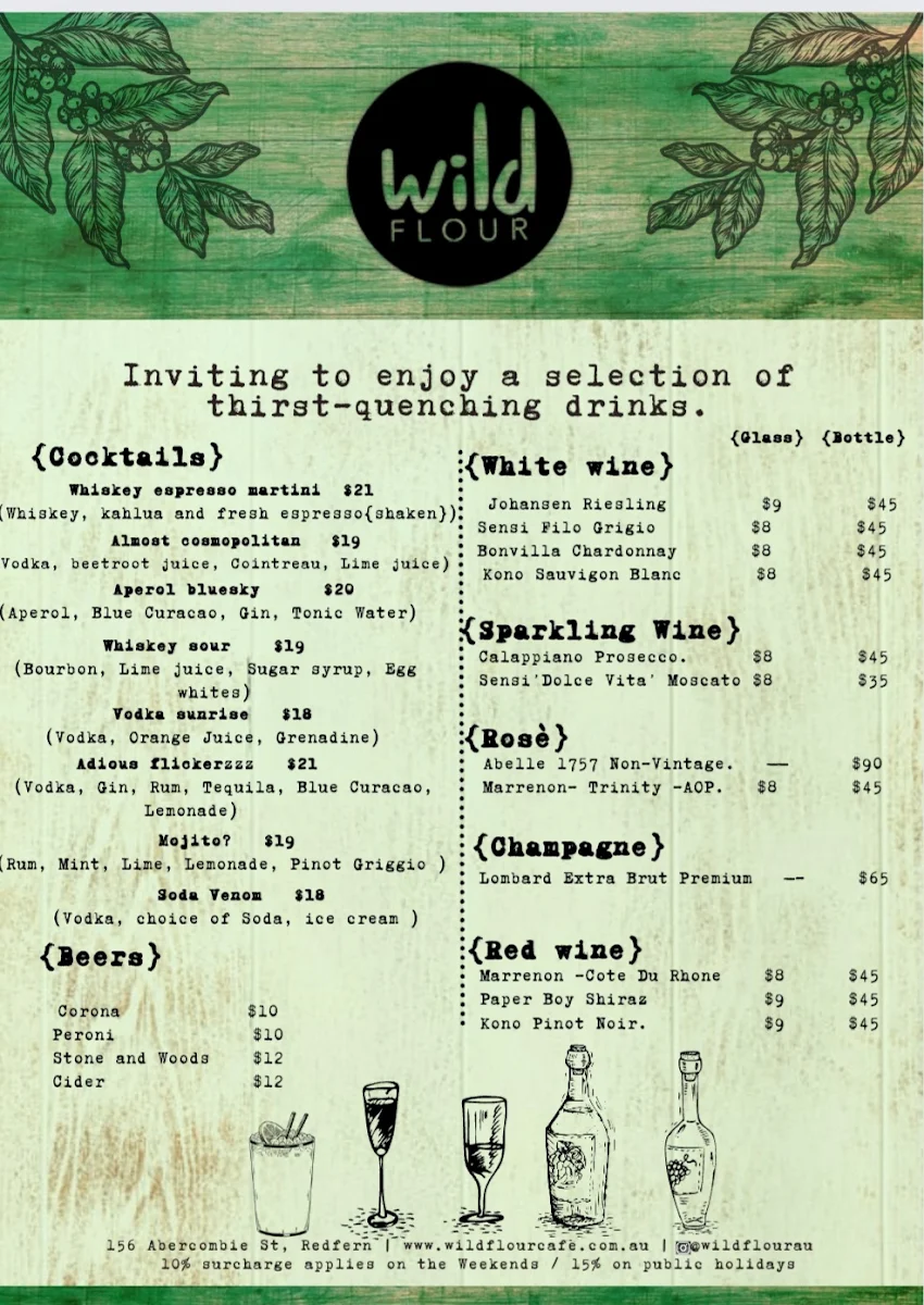 Menu, Wild Flour, Sydney