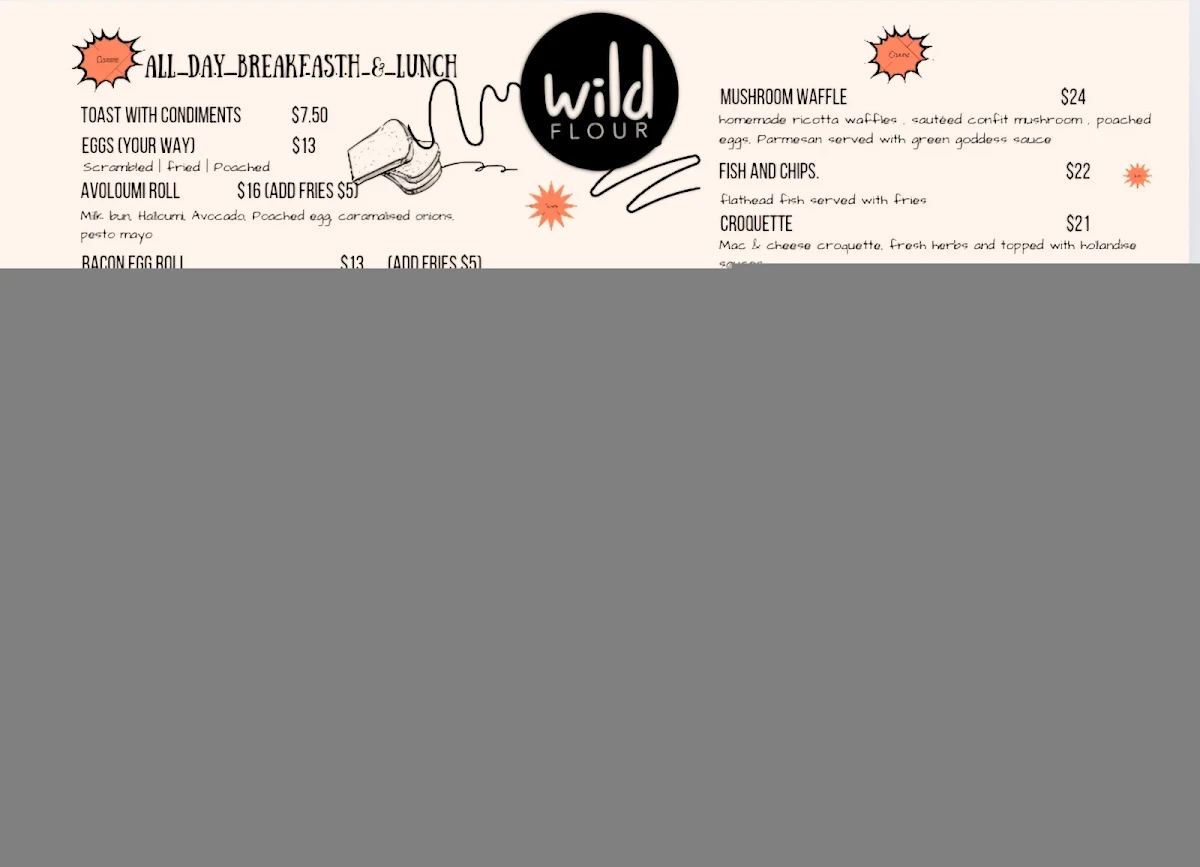 Menu, Wild Flour, Sydney