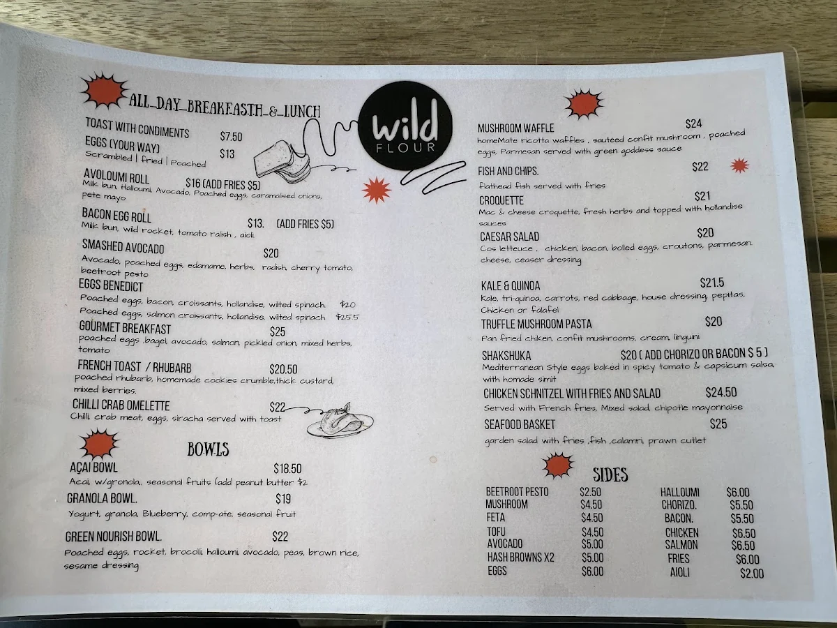 Menu, Wild Flour, Sydney