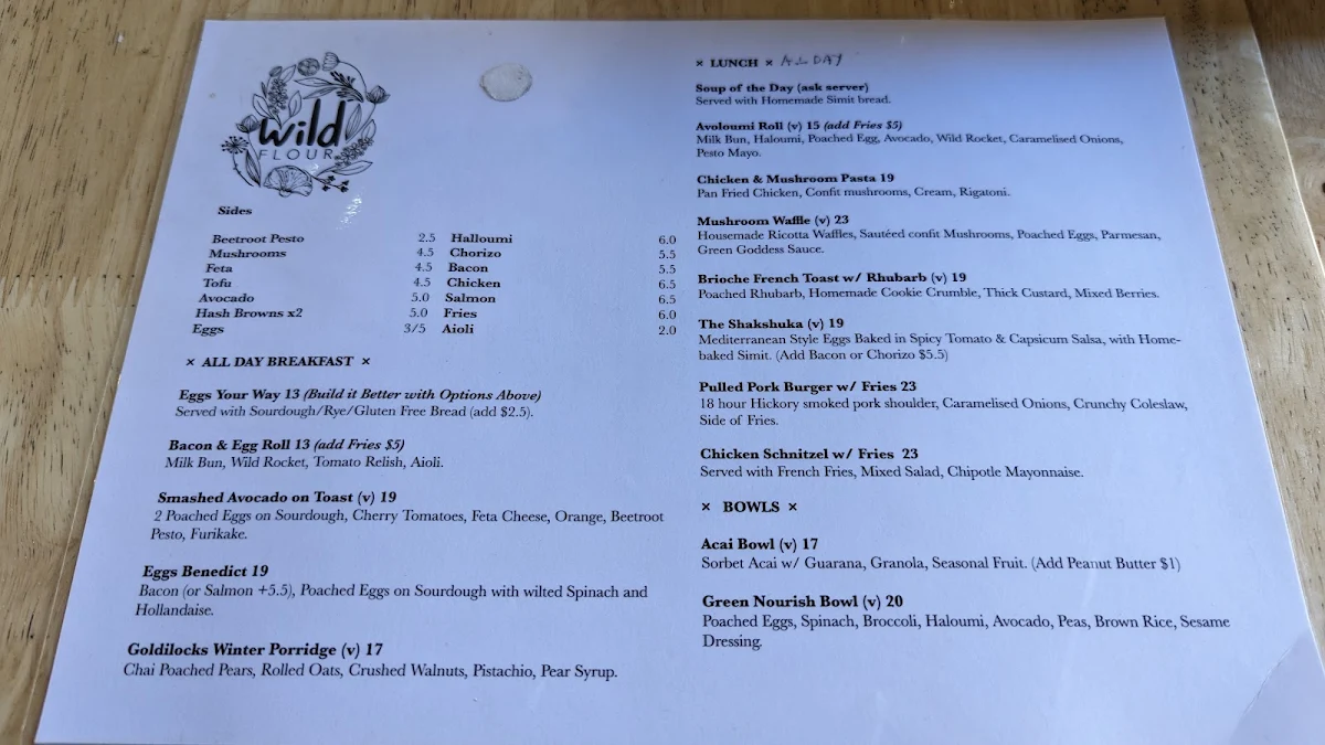 Menu, Wild Flour, Sydney