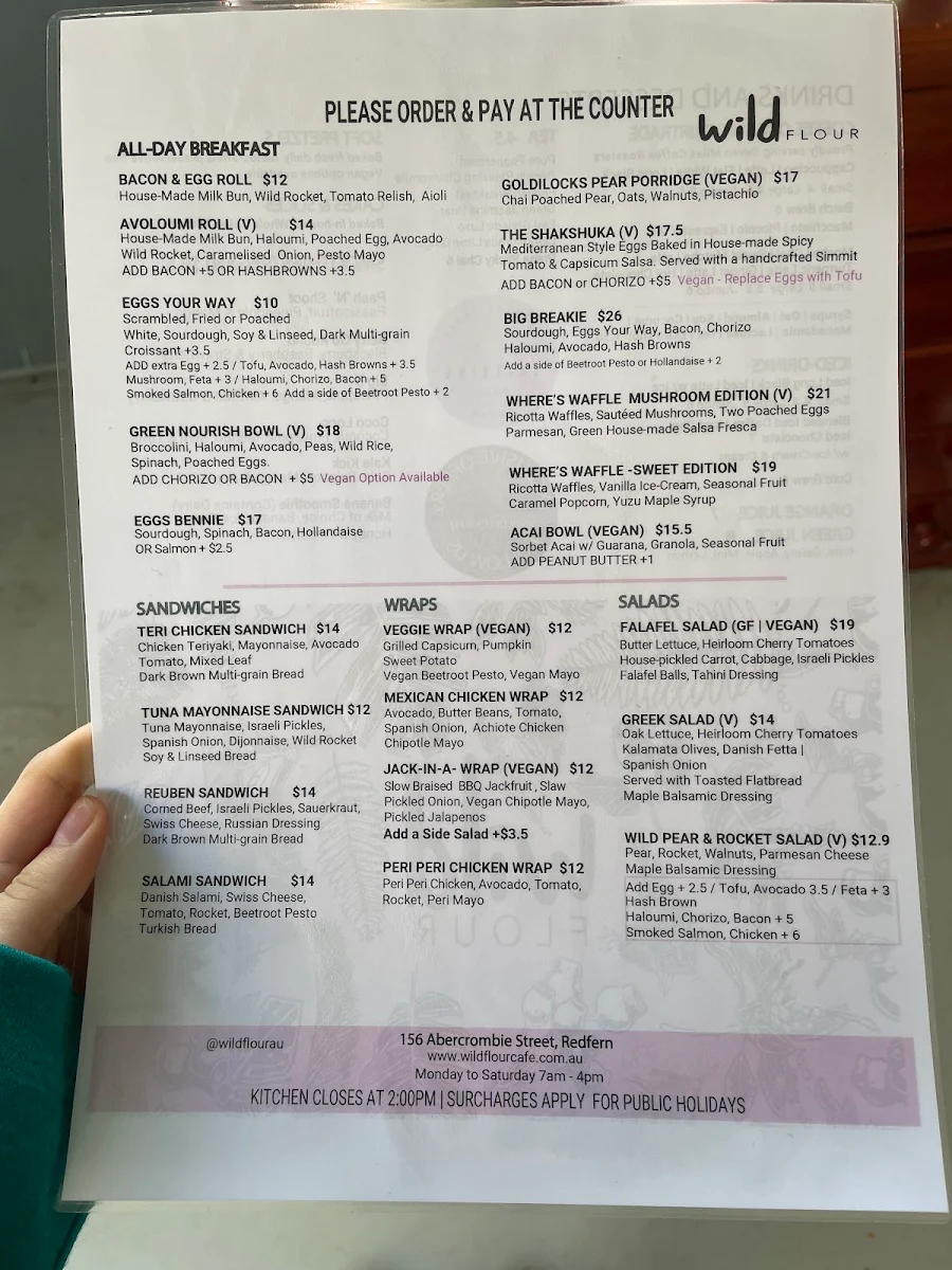 Menu, Wild Flour, Sydney