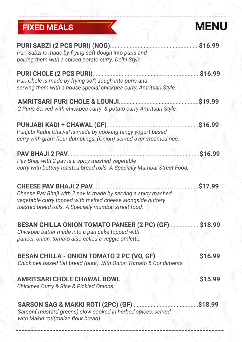 Menu, Amritsar Sweets & Chaat