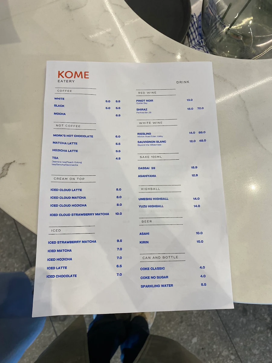 Menu, KOME Eatery