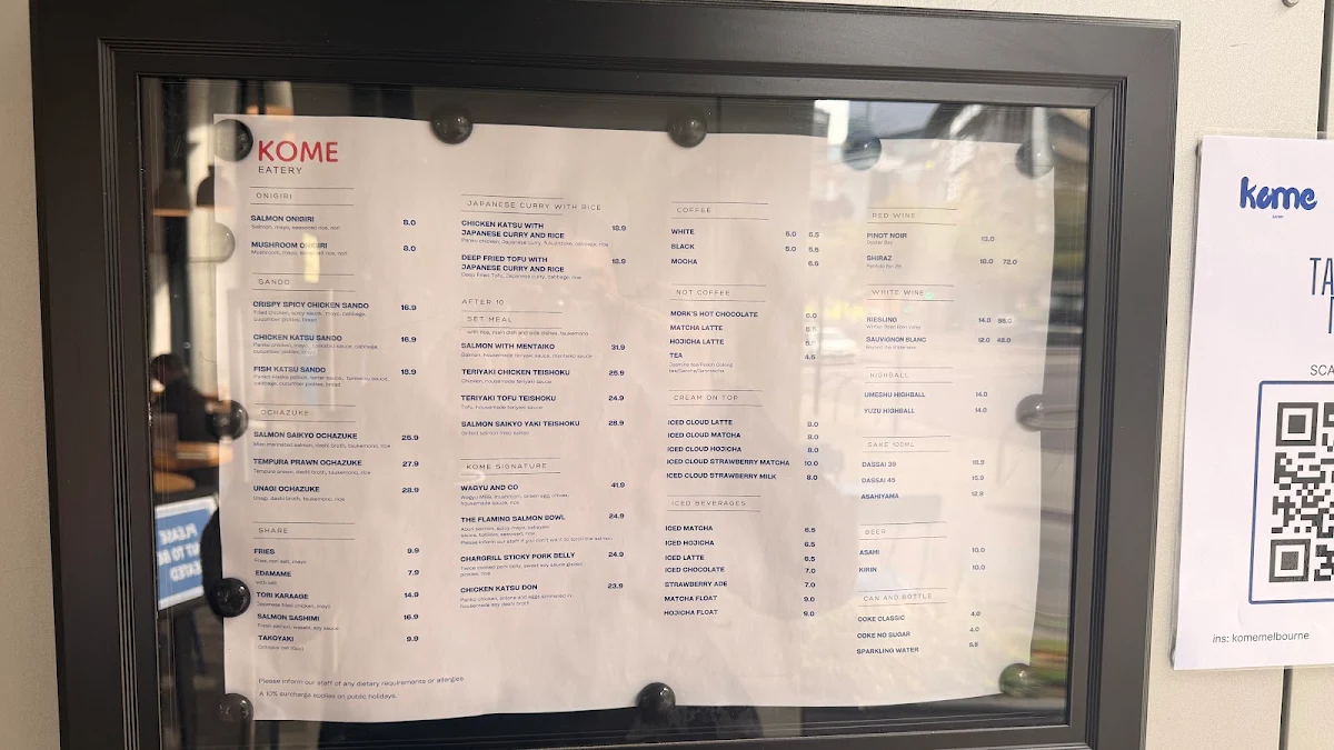 Menu, KOME Eatery