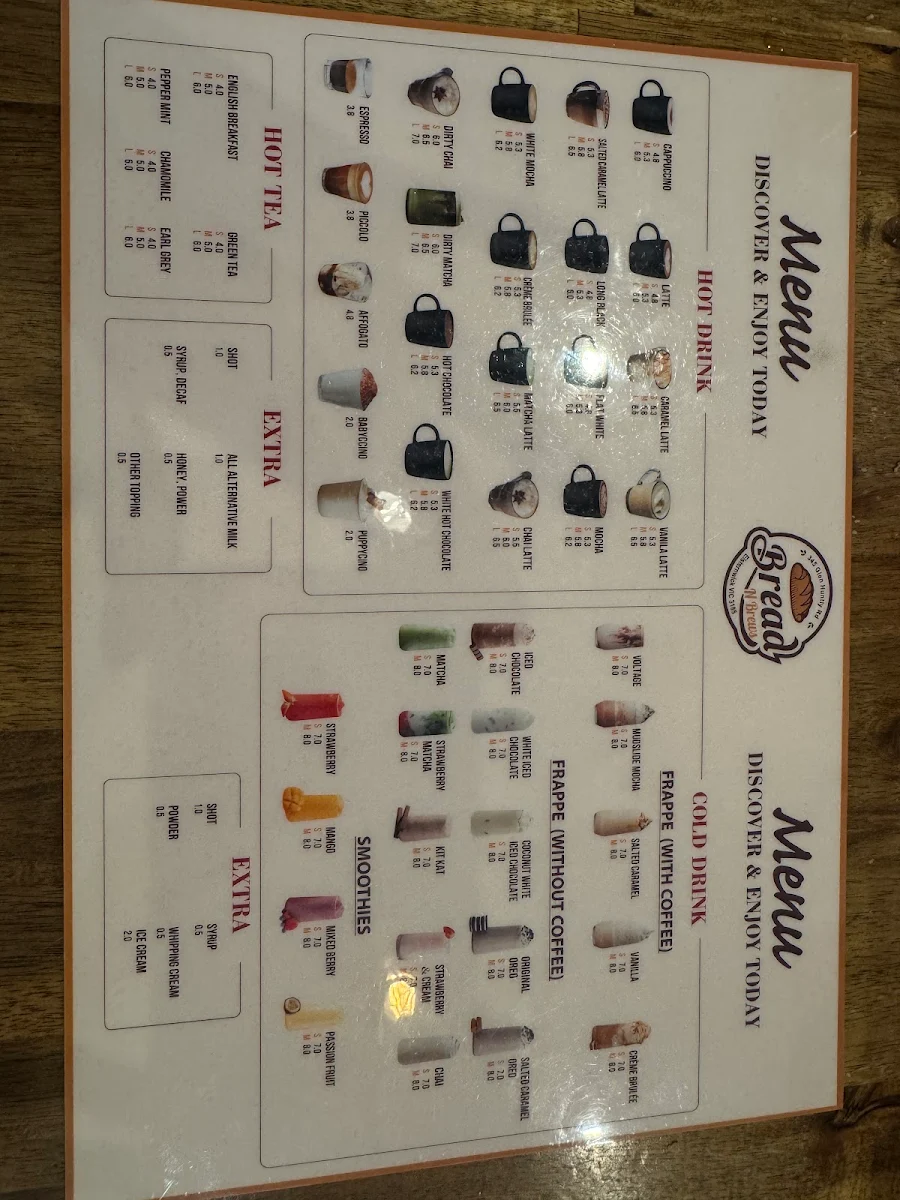 Menu, Bread N Brews