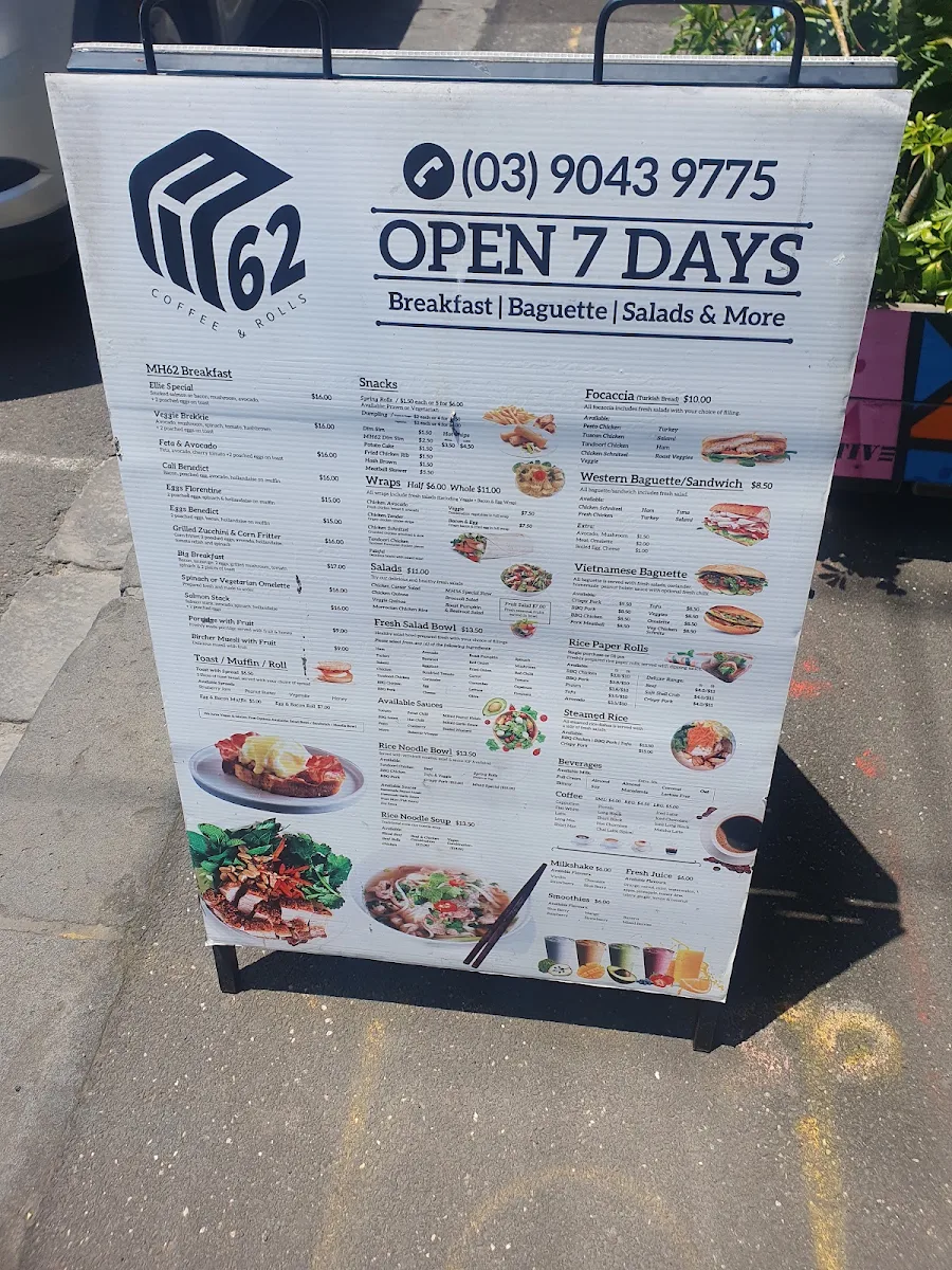 Menu, MH62 Coffee & Rolls