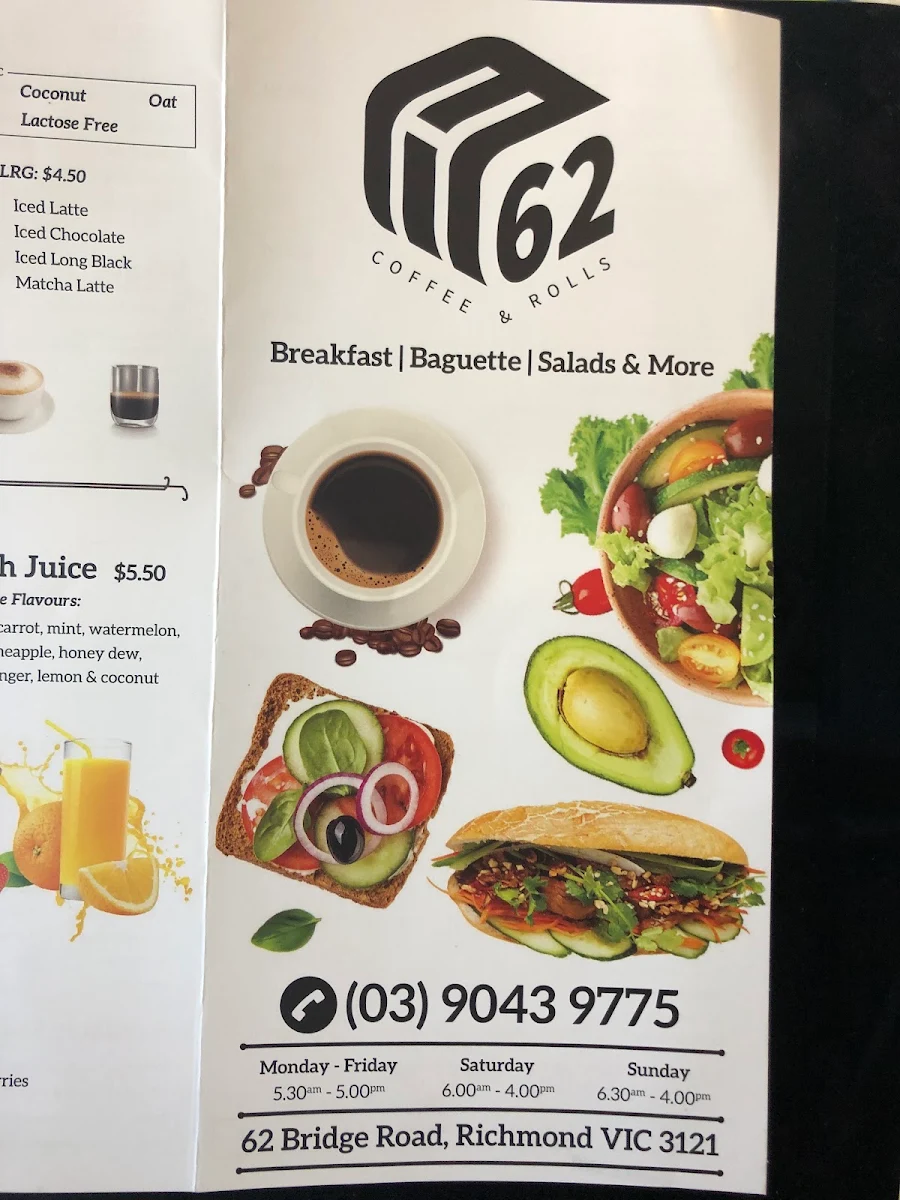 Menu, MH62 Coffee & Rolls