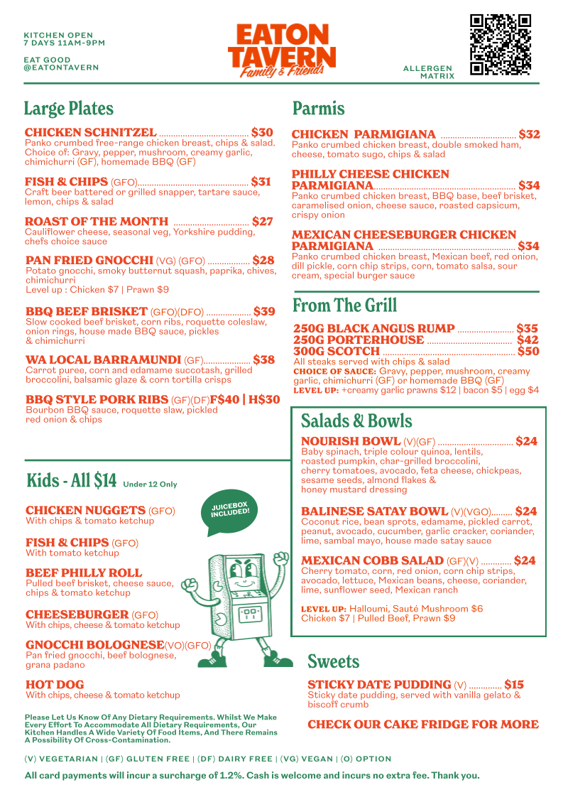 Menu, Eaton Tavern