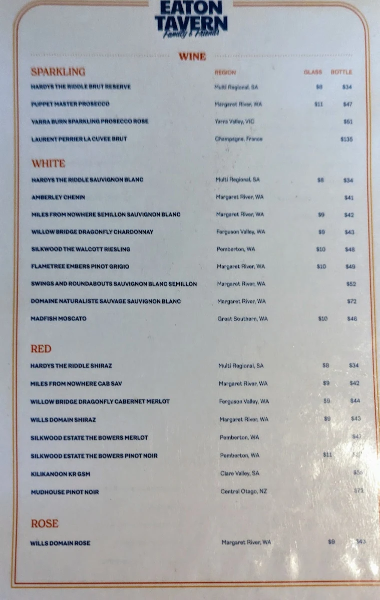 Menu, Eaton Tavern
