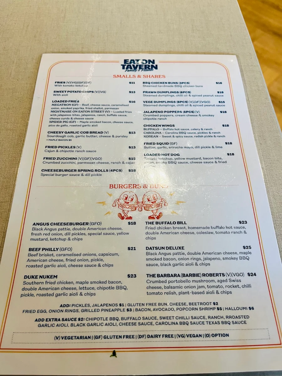 Menu, Eaton Tavern