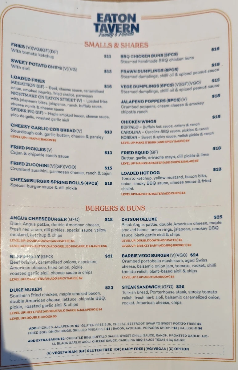 Menu, Eaton Tavern