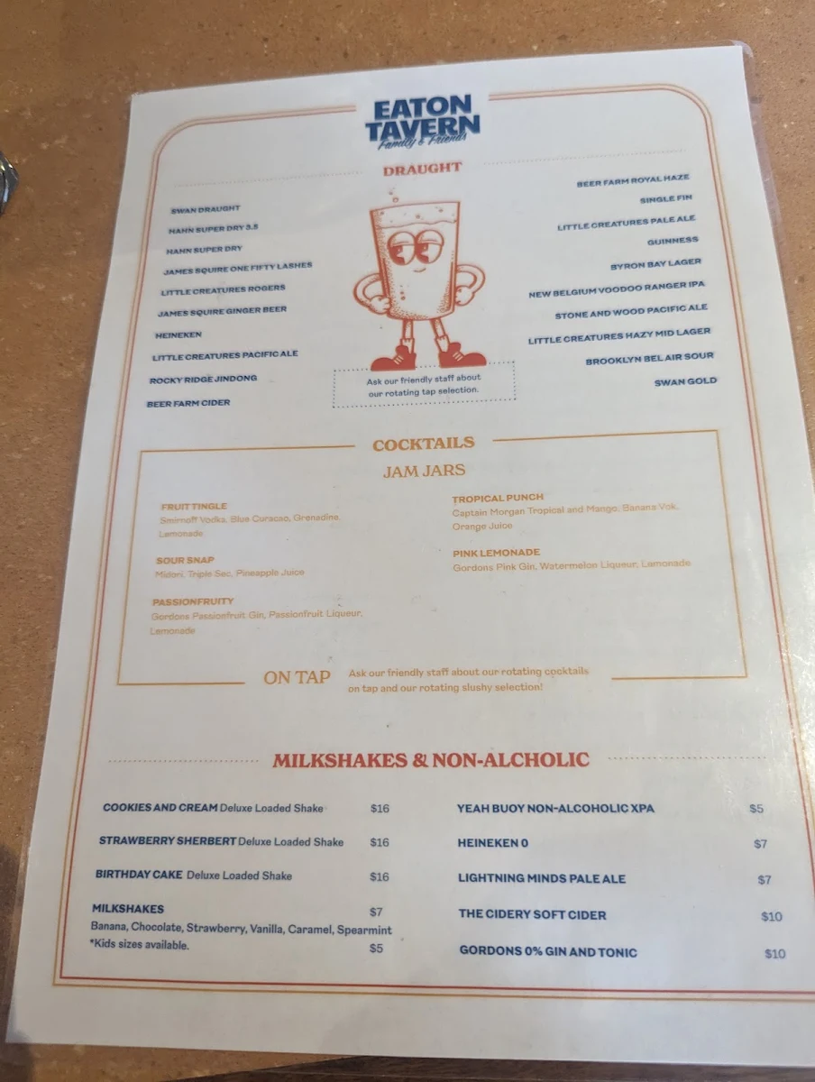 Menu, Eaton Tavern
