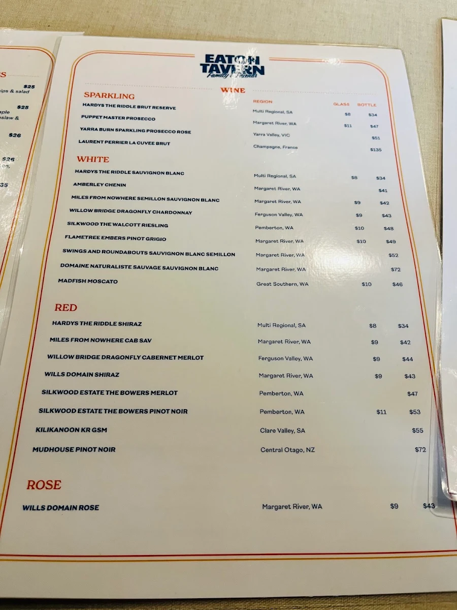 Menu, Eaton Tavern