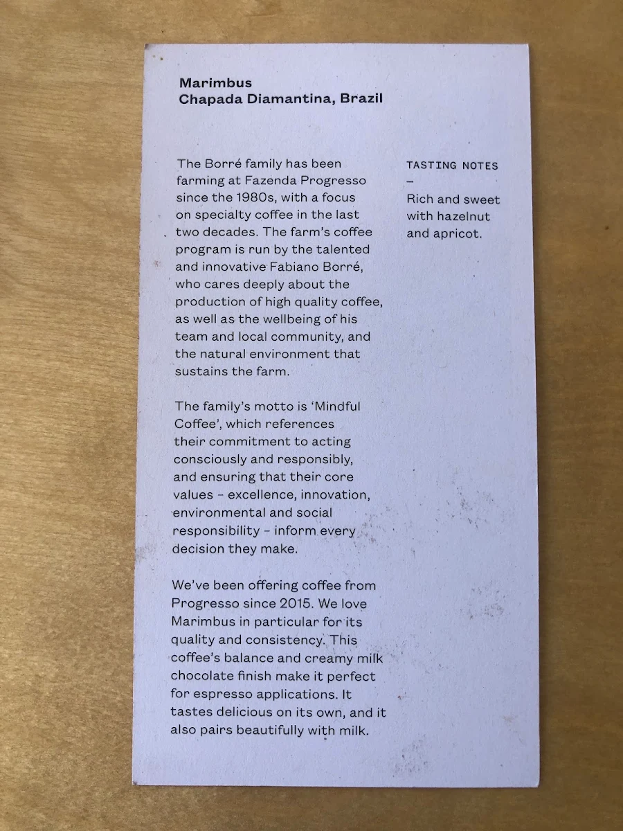 Menu, Bear Boy Espresso